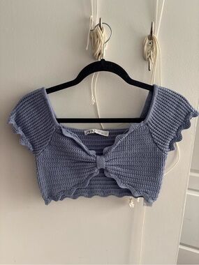 ZARA Lavender Knit Bow-Front Cropped Top